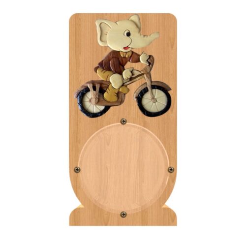 intarsia wooden piggy bank money saving box "elephant riding" 1