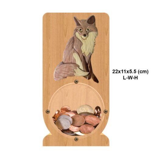 intarsia wooden piggy bank money saving box "fox" 2