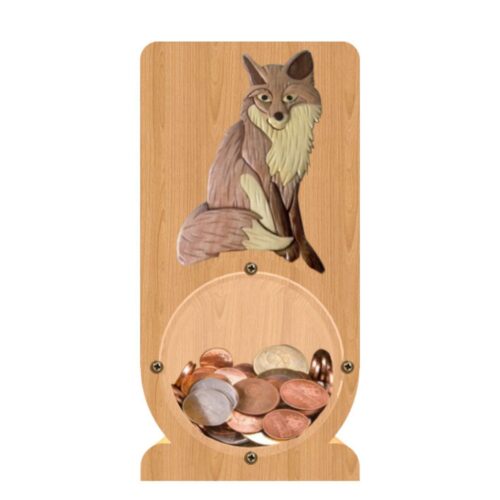 intarsia wooden piggy bank money saving box "fox"