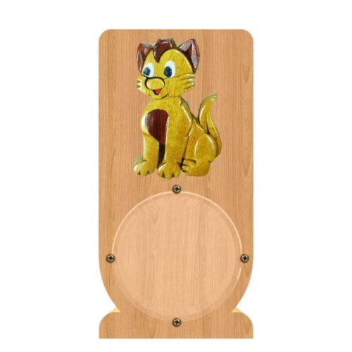 intarsia wooden piggy bank money saving box "friendly cat"