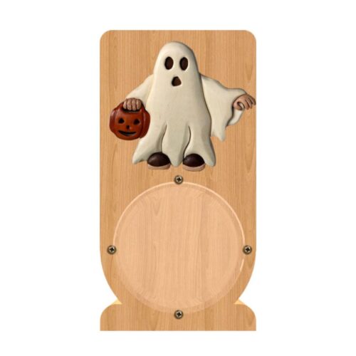 intarsia wooden piggy bank money saving box "friendly ghost" 1