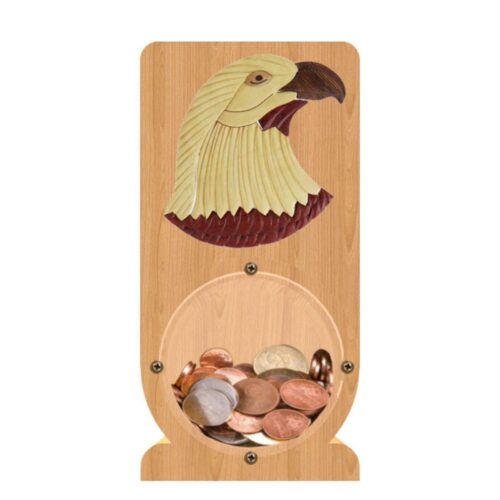 intarsia wooden piggy bank money saving box "head of eagle" 1