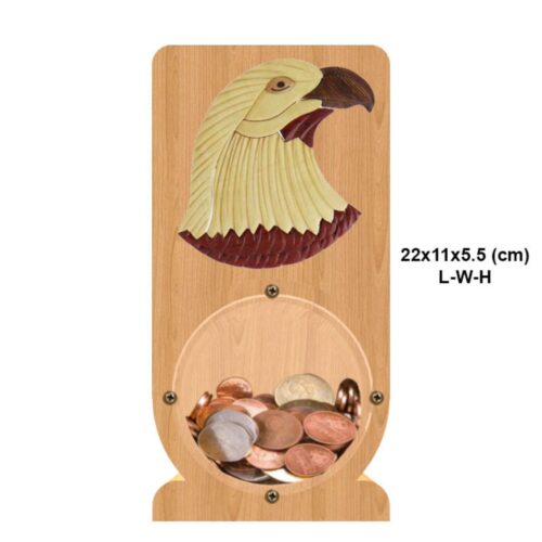 intarsia wooden piggy bank money saving box "head of eagle" 2