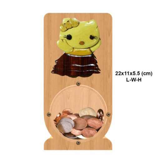 intarsia wooden piggy bank money saving box "hello kitty" 2