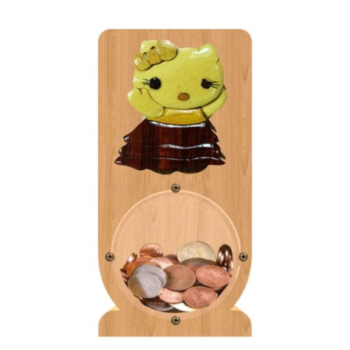 intarsia wooden piggy bank money saving box "hello kitty"