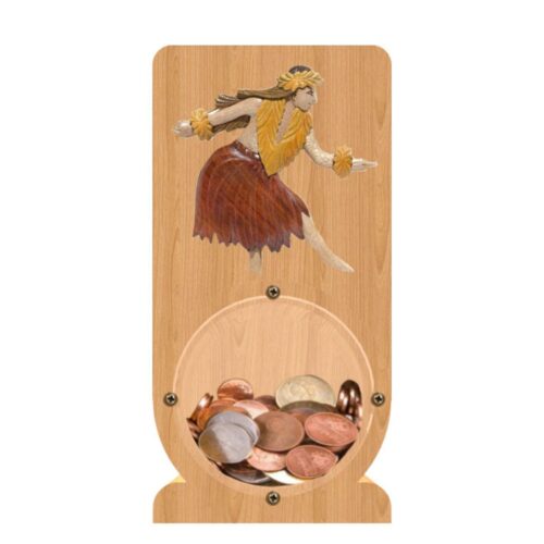 intarsia wooden piggy bank money saving box "hula dancer"