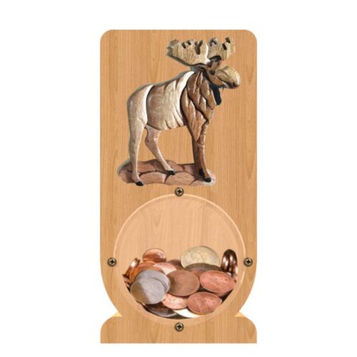 intarsia wooden piggy bank money saving box "moose"