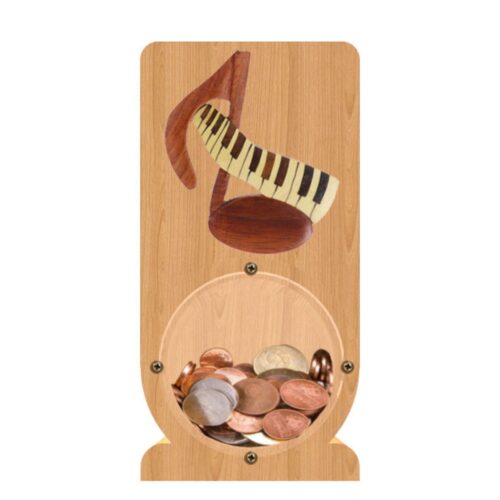 intarsia wooden piggy bank money saving box "musical" 1