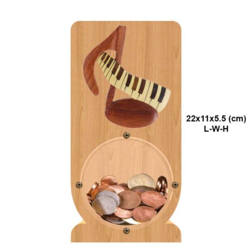 intarsia wooden piggy bank money saving box "musical" 2