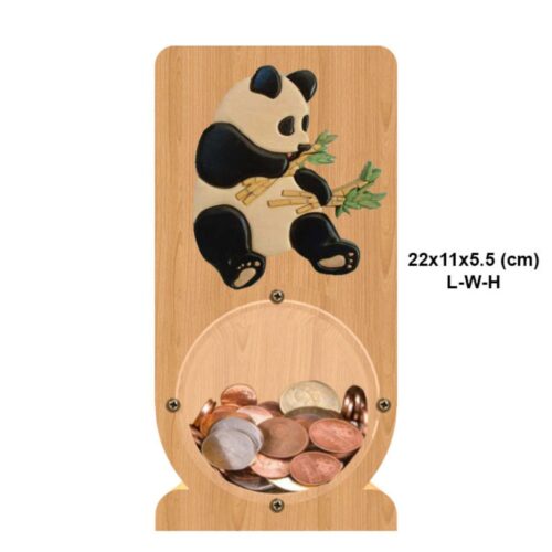 intarsia wooden piggy bank money saving box "panda" 2