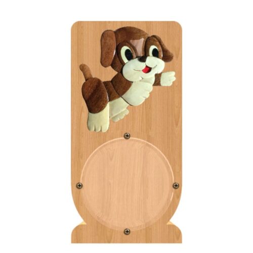 intarsia wooden piggy bank money saving box "playful puppy"