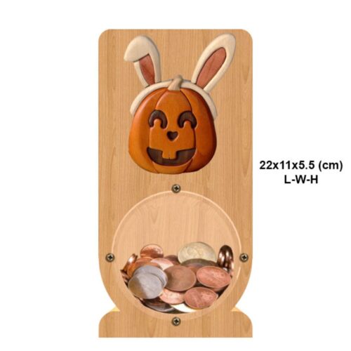 intarsia wooden piggy bank money saving box "pumpkin" 1