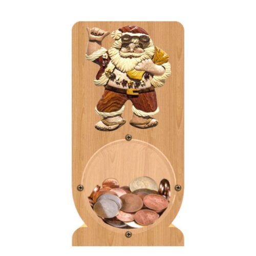 intarsia wooden piggy bank money saving box "santa claus"