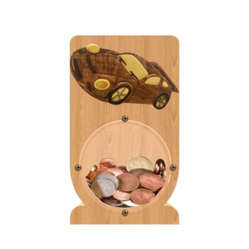 intarsia wooden piggy bank money saving box "sport car" 1