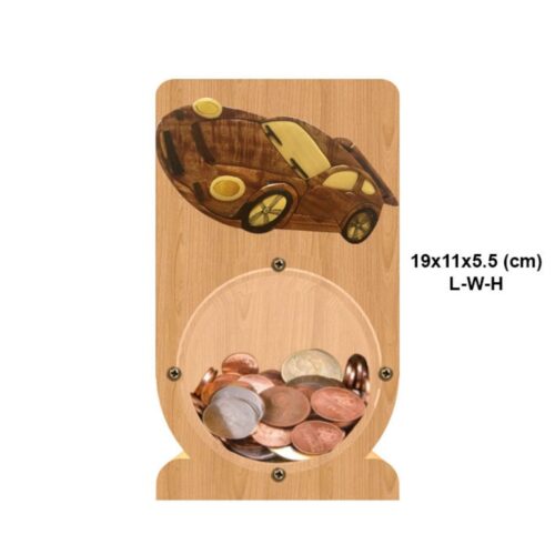 intarsia wooden piggy bank money saving box "sport car" 2