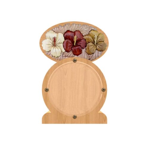 intarsia wooden piggy bank money saving box "three hibiscus" 2