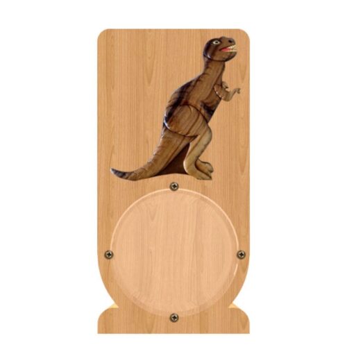 intarsia wooden piggy bank money saving box "T-Rex"