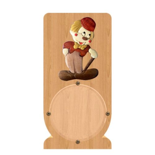 intarsia wooden piggy bank money saving box "whimsical clown"