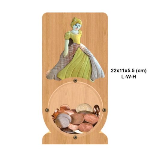 intarsia wooden piggy bank money saving box "woman" 2