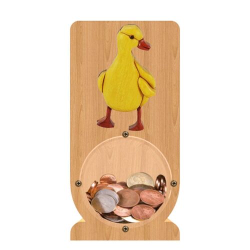 intarsia wooden piggy bank money saving box "yellow duckling"