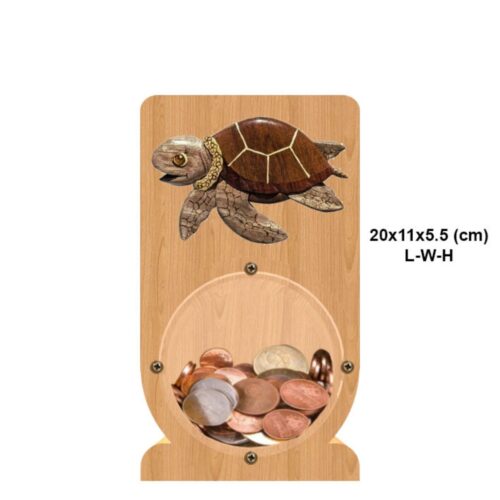 intarsia wooden piggy bank money saving charming sea turle 1