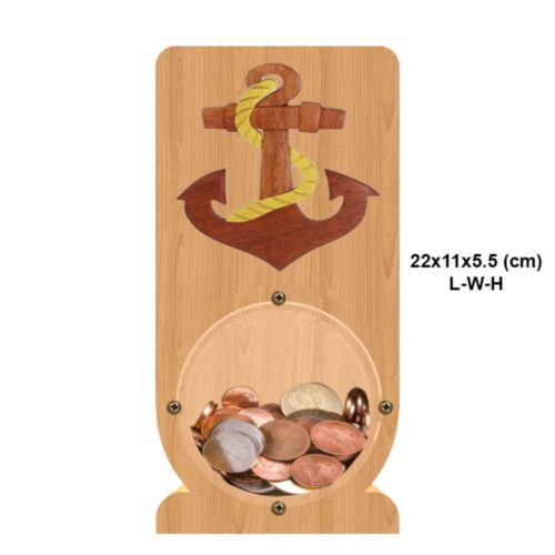 intarsia wooden piggy bank money saving inlaid anchor 1