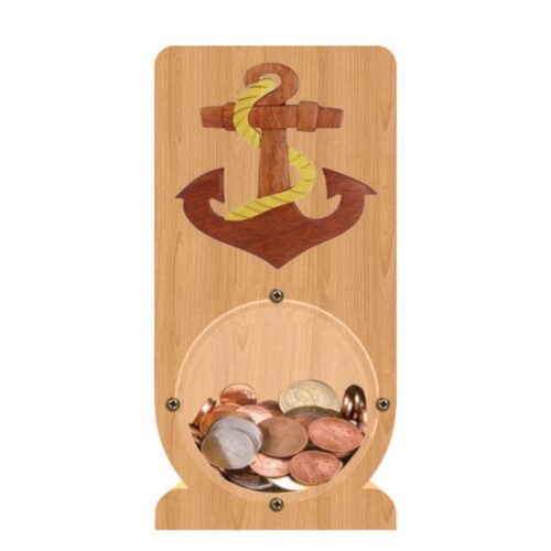 intarsia wooden piggy bank money saving inlaid anchor 2