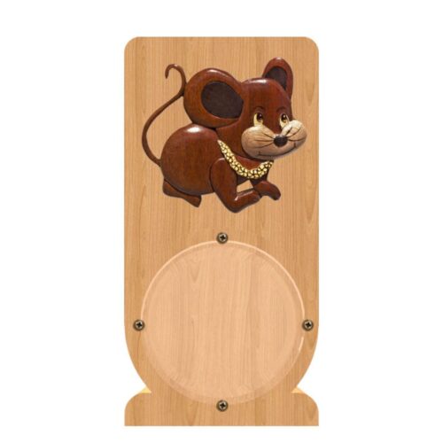 intarsia wooden piggy bank money saving box whimsical mouse