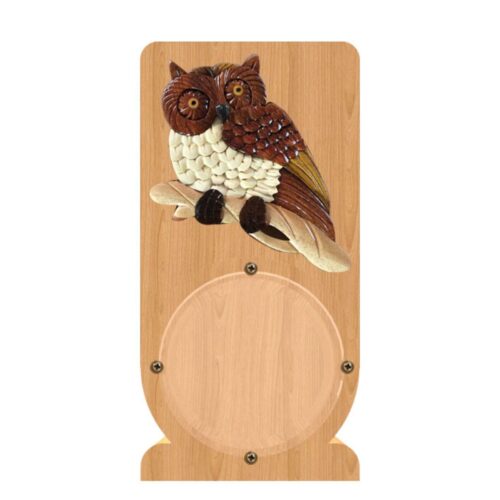 intarsia wooden piggy bank "owl perched"