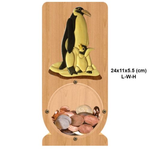 intarsia wooden piggy bank "penguins" 1