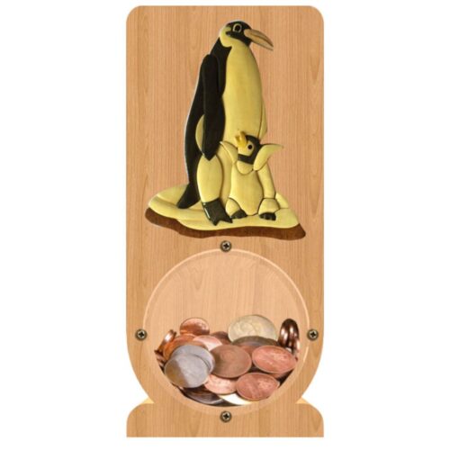 intarsia wooden piggy bank "penguins"