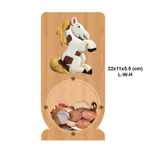 intarsia wooden piggy bank "prancing horse" 2