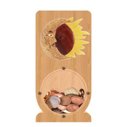 intarsia wooden piggy bank "sun and moon"