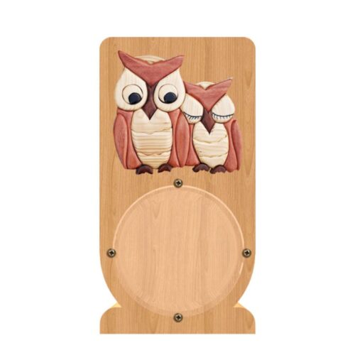 intarsia wooden piggy bank "two owls" 1