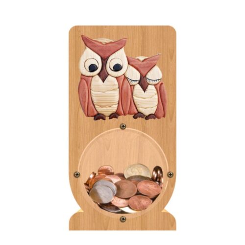 intarsia wooden piggy bank "two owls"