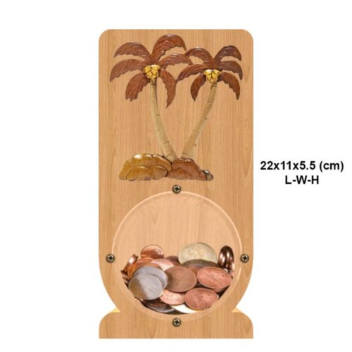 intarsia wooden piggy bank "two palm tree" 2