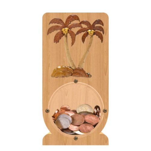 intarsia wooden piggy bank "two palm tree"