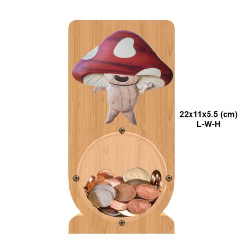 intarsia wooden piggy bank "whimsical mushroom" 2