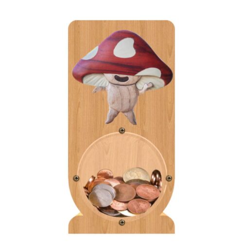 intarsia wooden piggy bank "whimsical mushroom"