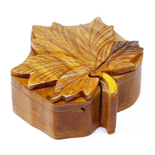 maple leaf intarsia wooden puzzle box