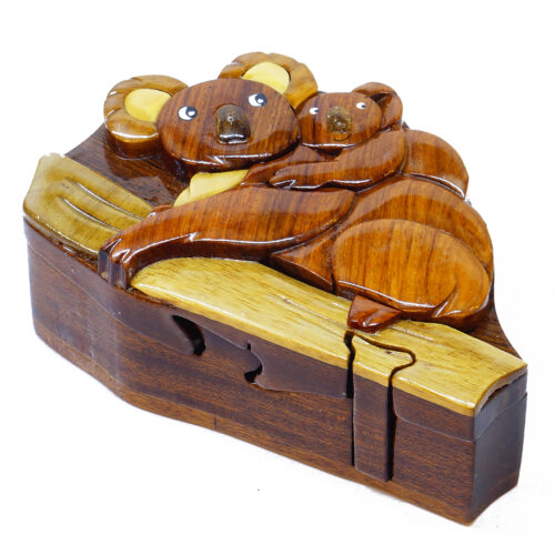 mother koala wood intarsia puzzle box