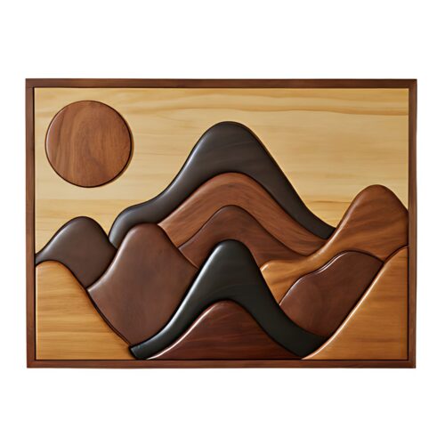 mountain wood wall art using intarsia technique