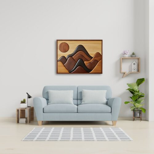 mountain wood wall art using intarsia technique for living room decor