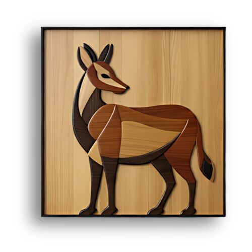 a gerenuk natural wood wall art using intarsia technique