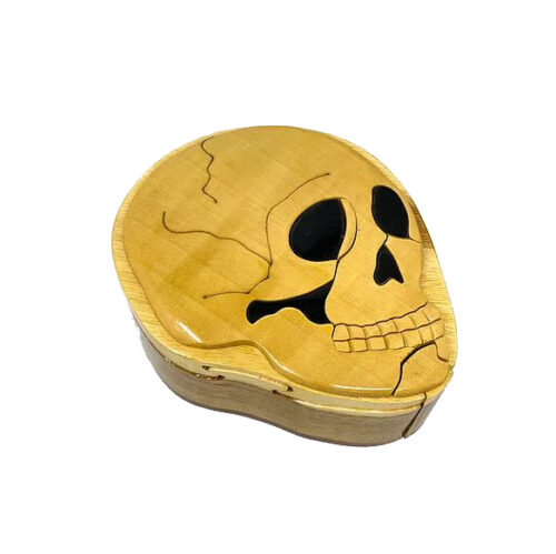 stylized skull intarsia puzzle box