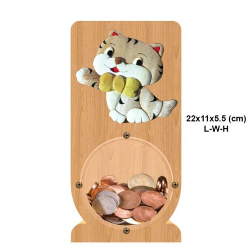 intarsia wooden piggy bank "cute cat" 2