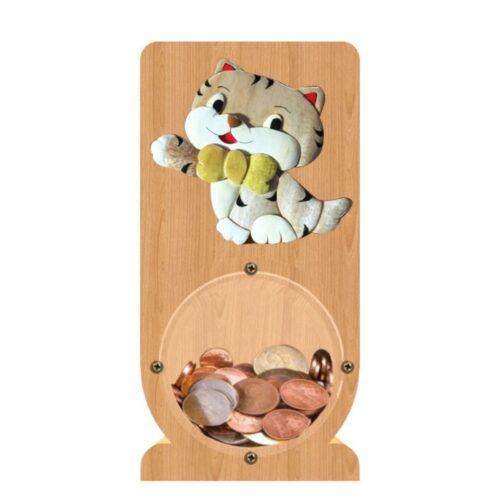 intarsia wooden piggy bank "cute cat"