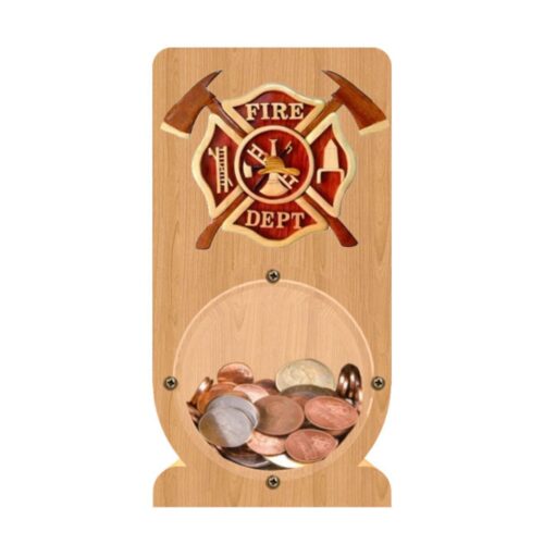 intarsia wooden piggy bank "fire department"