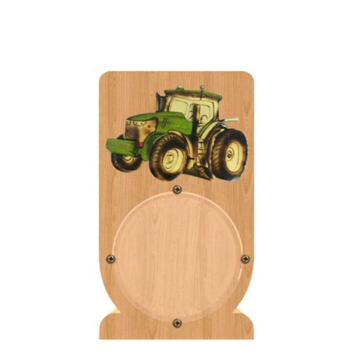 intarsia wooden piggy bank "green tractor" 1