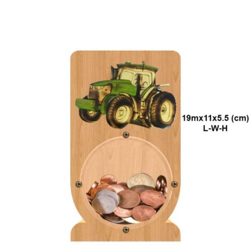 intarsia wooden piggy bank "green tractor" 2